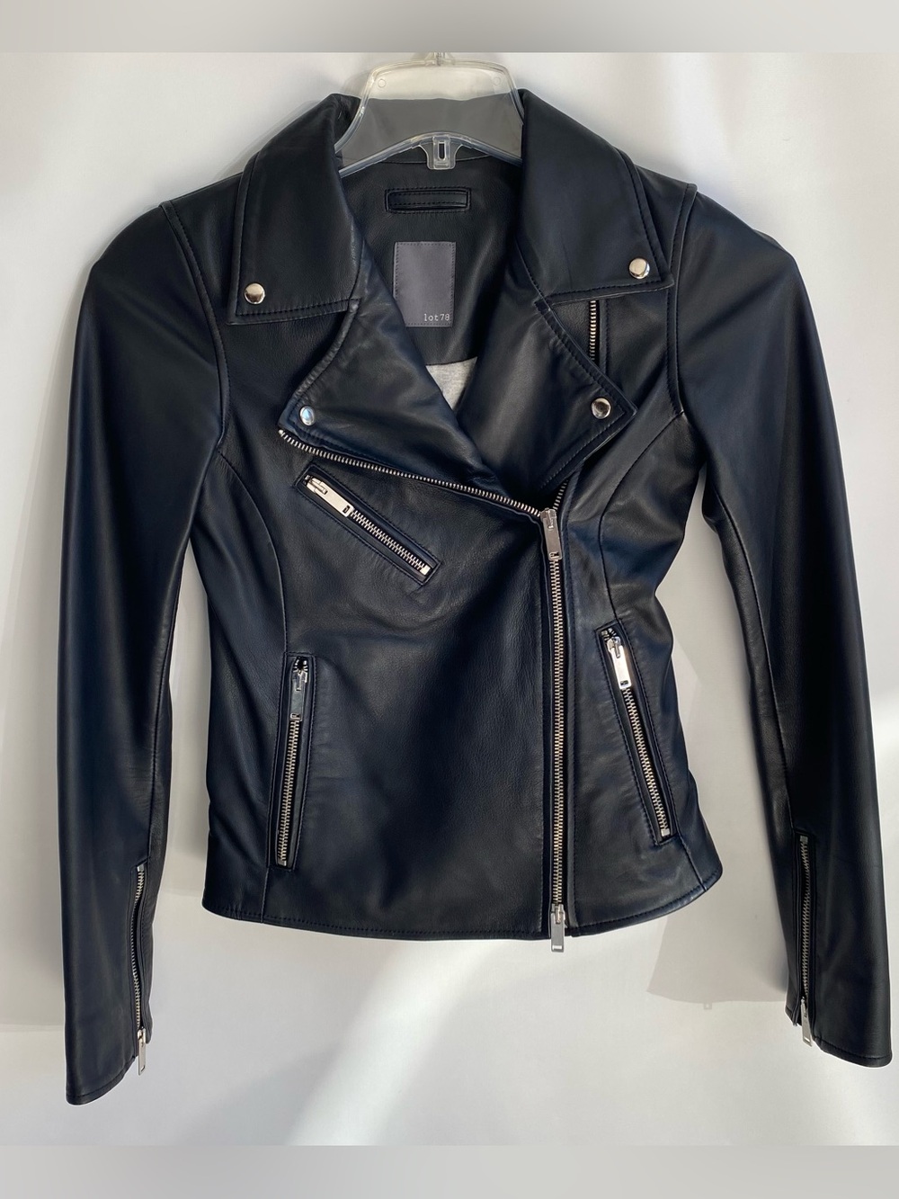 Lot78 European luxury black leather biker jacket 90s downtown girl goth grunge